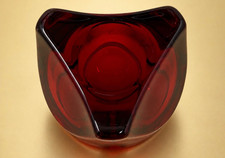 Vintage Viking Style Ruby Red Heavy Glass Tripod Ashtray MCM picture