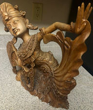 Large 24-Inch Hand-Carved Balinese Seated Dancer Sculpture – Intricate Mid-Centu picture