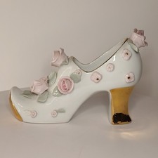 JAPAN Porcelain Ladies High Heel Shoe with Applied Flowers Roses L1 picture