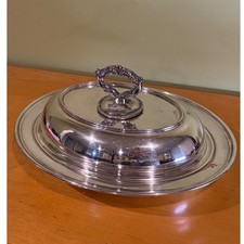 Sheridan Silver Plated Oval Covered Casserole Serving Dish Ornate Handle 11 inch picture