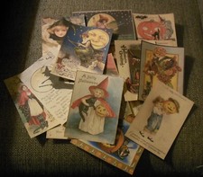 Set of 16 LARGE Primitive/Vintage  Halloween images from old postcards Set #1 picture