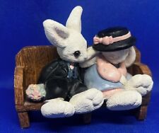 Vintage Easter Bunny Rabbit Couple sitting on Bench Figurine picture