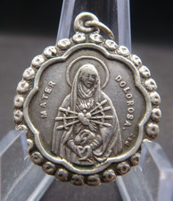 Antique Mater Dolorosa Silvered Medal Our Lady of Sorrows Seven Swords Pendant picture