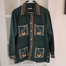 Guatemalan VTG 70s Handwoven Shirt Jacket Boho Embroidered Quetzal Bird Folk Art picture