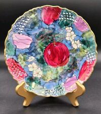 Margie Razar Artist Signed Hand Painted Iridescent Floral Pomegranate Plate EUC  picture