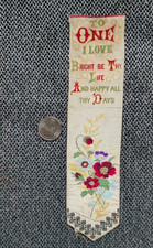 Antique T. Stevens Coventry Stevengraph woven silk bookmark love flowers London picture