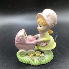 Vintage LEFTON Figurine Girl Pushing Baby Buggy Stroller Collectible Decor picture