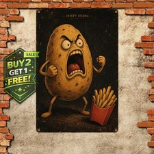 Funny Screaming Potato Tin Sign Anthropomorphic French Fry Character Wall Art picture