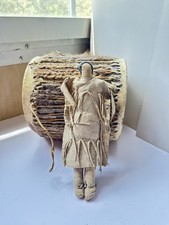 Vintage Handmade Trading Post Souvenir Doll & Drum Hide Leather Original 50¢ Tag picture