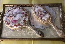 Victorian Sevres Style Silver Porcelain Gilt Mirror/Brush Set EUC  picture