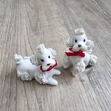 VTG 50's (Mid-Century) Korea 1-Pair White Spaghetti French Poodles With Red Bows picture