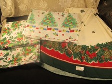 VTG. 3 COTTON CHRISTMAS TABLECLOTHS WITHOUT DAMAGE.  picture