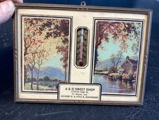 VINTAGE A&O SWEET SHOP FORT WAYNE IND. FRAMED PICTURE ADVERTISING THERMOMETER picture