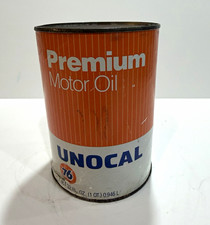 Unocal 76 Premium Motor Oil 1 Qt Metal Advertising Can Orange Silver 1985 picture
