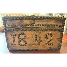 Authentic Antique 1842 Primitive Wooden Document Box, Leather Hinges Folk Art picture