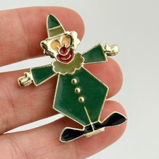 Vtg Creepy Circus Clown Pin Brooch Green Enamel Metal Spooky Eyes picture