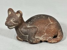 Colima Style Reclining Cat Pottery Figure Mexican Folk Art Ceramic Sculpture 5” picture