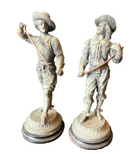 Pair of Antique Spelter Musketeer Cavalier Statues picture