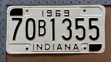 1969 Indiana license plate 70B 1355 YOM DMV Rush HIGH QUALITY RESTORED 23976 picture
