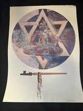 Vtg Mario ? Sauceda 1988 Poster Print Buddha Star of David Native American Pipe picture