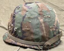 Late Vietnam War US GI ERDL CAMO COVER on M1 Steel Helmet, Liner & Elastic Band picture