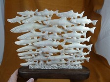 fish-w19 school of 31 Salmon fish swimming of shed ANTLER figurine Bali detailed picture