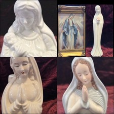 Vintage Catholic Madonna Virgin Mary Lot Ceramic Planter Figurine Framed Print picture