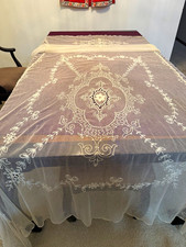 Antique French Tambour Lace Bedspread Coverlet Twin  picture