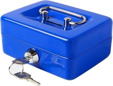 X-Small Cash Box with Lock and Slot Metal Coin Bank Piggy Bank for Adults Blue picture