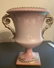 Nice Vintage Mid Century Pink Vase With Gold Trim Porcelain Ceramic picture