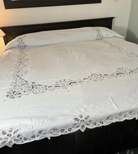 NOS Vtg 1980s KEECO Handmade Battenburg Lace Bedspread Coverlet 84x84 White New picture