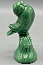 Vintage MCM Green Drip Glaze Ceramic Bird Figurine Art Deco Stylized 4