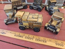  6 Vintage BANTHRICO Car Coin Banks Studebaker Ford Mack Metal w/1 Key USA picture