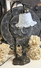 VTG Art Nouveau Signed M. Moreau Girl Swinging Bronze Tulip Table Figural Lamp picture