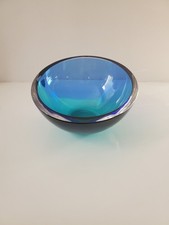 Rare Blue Green Orrefors Crystal Bowl Signed Asymmetric picture