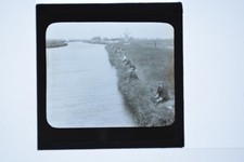 Men Fishing River Canal Bank Windmill Magic Lantern Slide c1900s picture