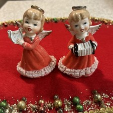 2 vintage 1950s NOEL CHRISTMAS ANGELS Musicians Ceramic Japan 4 1/2” picture