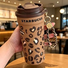 New Starbucks China 2026 Leopard Print Dual Drink 16oz SS Cup with Chain picture