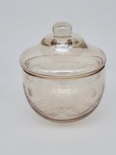 Apothecary Glass Jar Amber Tinted Etched Lidded Dish Vintage picture