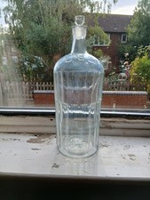 Large Antique 1920s 90oz Clear Glass Poison Bottle UGB Fluted Body with Stopper picture