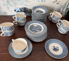 37pc Vtg Royal China Currier Ives Blue White Lot - 10 Cups, 12 Plates, 13 Bowls picture