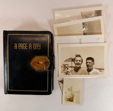 1939 Vintage A Page A Day Diary Genuine Leather Handwritten Journal + 5 Photos picture