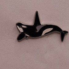 Vintage 1978 General Whale Orca Killer Whale Pewter Enamel Pin Save The Earth picture