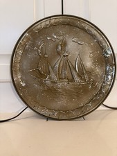 Vintage Dunkirk Biscuits Embossed Metal Nautical Sailing Ship Wall Plaque Plate picture