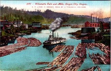 Oregon City OR postcard WILLAMETTE FALLS MILLS STEAMBOAT INDUSTRY o/24 AM2884 picture