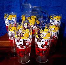 Vintage 1950s 1960s Federal Glass Orbit Atomic Dot Pitcher & 6 Glasses HOT NICE  picture