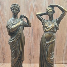 Vintage Set of 2 Clay Greco Women Figurines Bronze Metallic Finish Statues picture