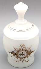 Vintage White Satin Glass Covered Dresser Jar Embellished picture