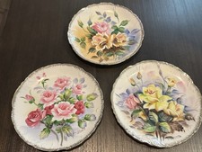 Vintage Norleans Japan Hand-Painted Porcelain Rose Cabinet Plates - Signed Trio picture