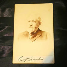 President Benjamin Harrison Signed Sepia Cabinet Card Photo 4x6  picture